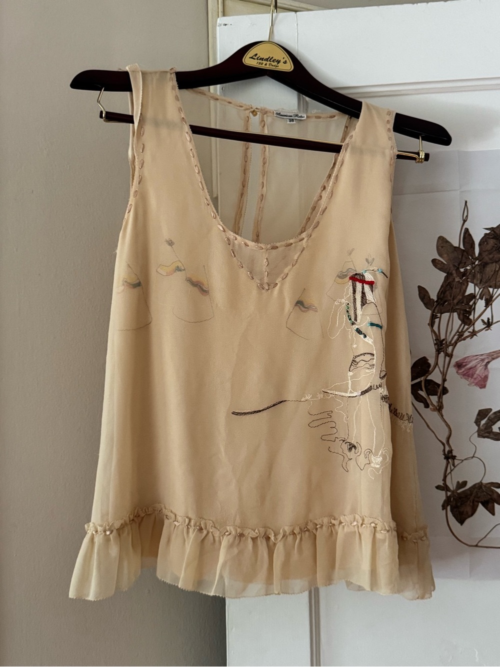 American Retro Beige Sheer Silk Blouse